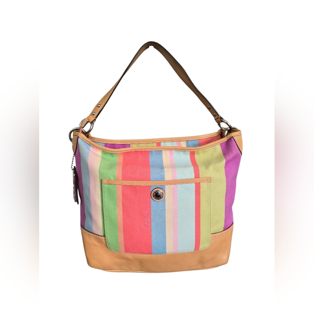 Coach Y2K Hamptons Legacy Striped Canvas & Leather Bag 19389 VGUC playful Colors